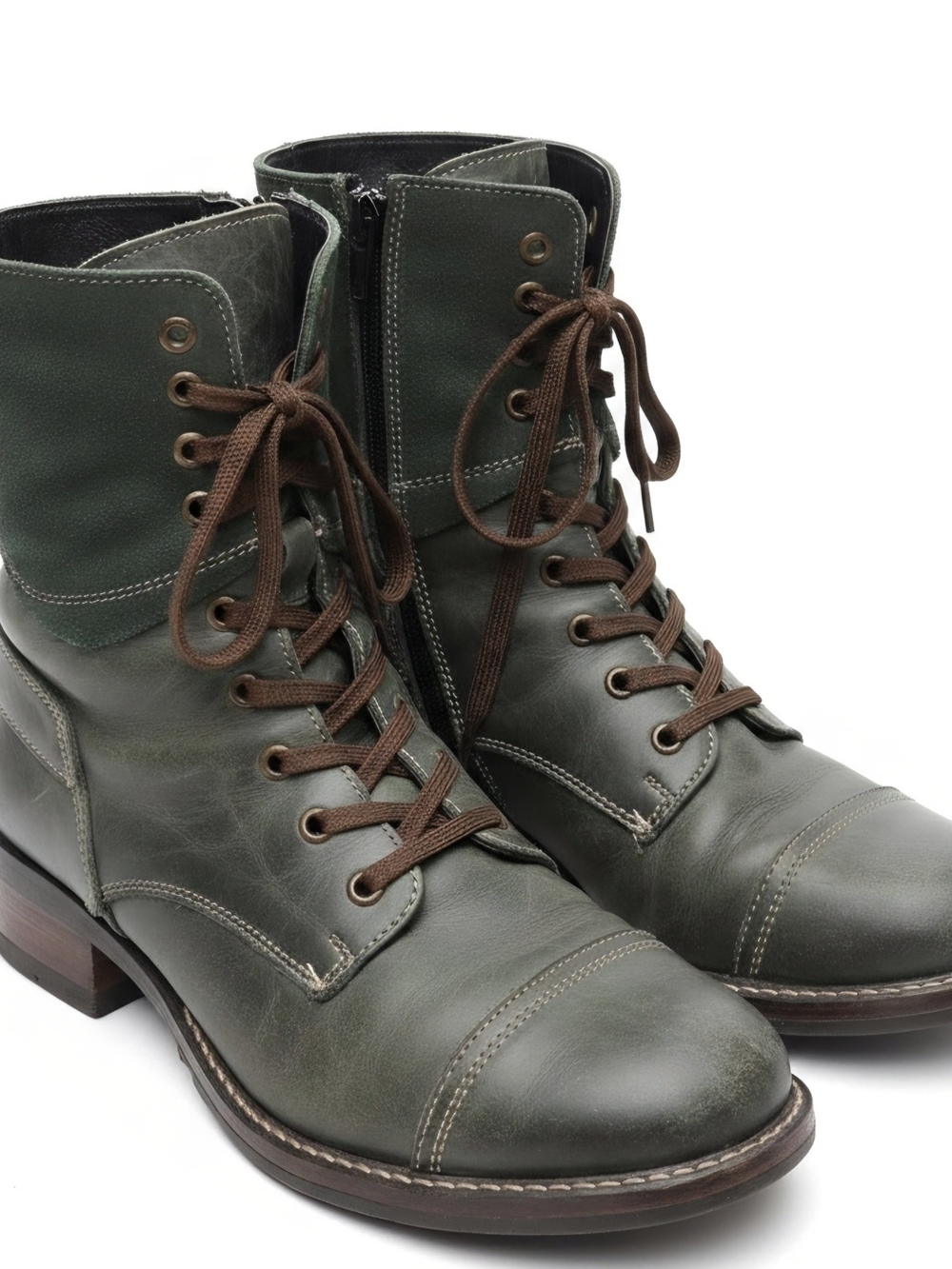 Taos Footwear Olive Green Leather Lace-Up Combat Boots